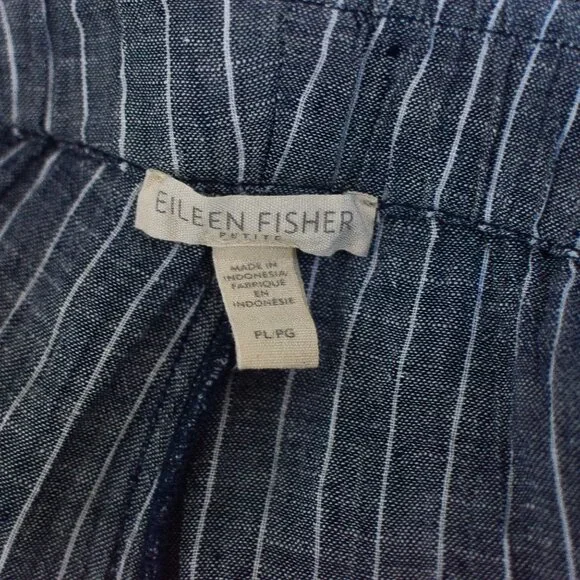Eileen Fisher Puckered Organic Linen Wide Leg Pants Striped 100% Linen Size LP - Picture 9 of 10